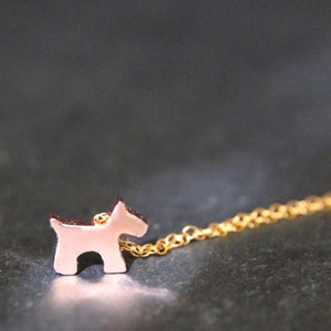 Gold Dog Necklace Gold Dog Charm Puppy Love 18k Gold or 18k Rose Gold Dipped Mini Puppy Necklace. image 2