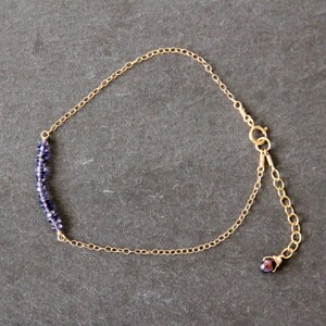Gold Bracelet Bar Bracelet Horizontal Bracelet Blue Iolite Gemstones 18k Gold Chain Freshwater Keshi Pearl