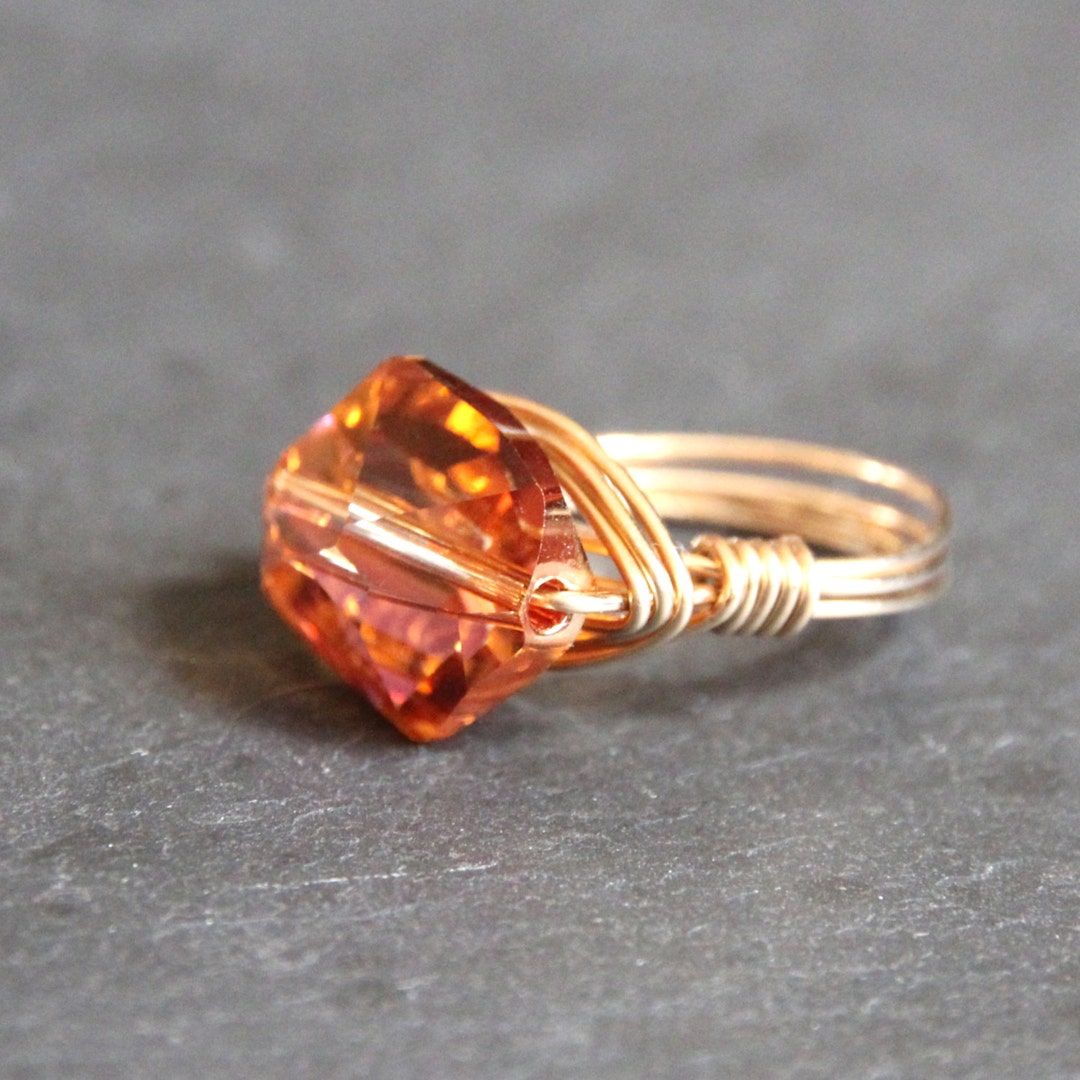 Gold Wirewrapped Ring Gem Pops. Copper Tangerine Swarovski - Etsy