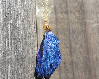 Gold Necklace 24k Gold Dipped Blue Cobalt Purple Kyanite Pendant