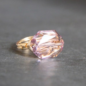 Gold Wirewrapped Ring Gem Pops. Light Purple Amethyst Swarovski Crystal Gold Wire Wrapped Ring. Bridal Customized Gifts