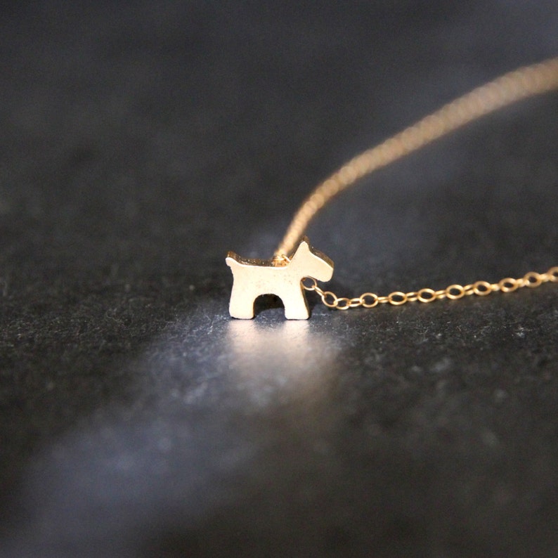 Gold Dog Necklace Gold Dog Charm Puppy Love 18k Gold or 18k Rose Gold Dipped Mini Puppy Necklace. image 1