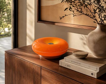 Orange Donut Mushroom Lamp, RGB Color Changing, Dimmable Touch Control, Retro Scandinavian Decor