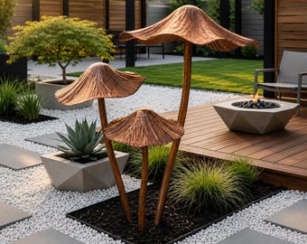 Rustic Metal Mushroom Garden Decor Set, Farmhouse Outdoor Stakes, Cottagecore Lawn Art