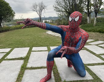 No way home spider suit Red and Blue cosplay costume detached mask integrated suit