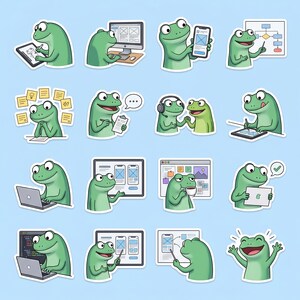 Sticker Sheet (16pcs) Lizard UI/UX Designer Stickers, Cute Frog Tech Icons for Planners, Laptops & UX Gifts