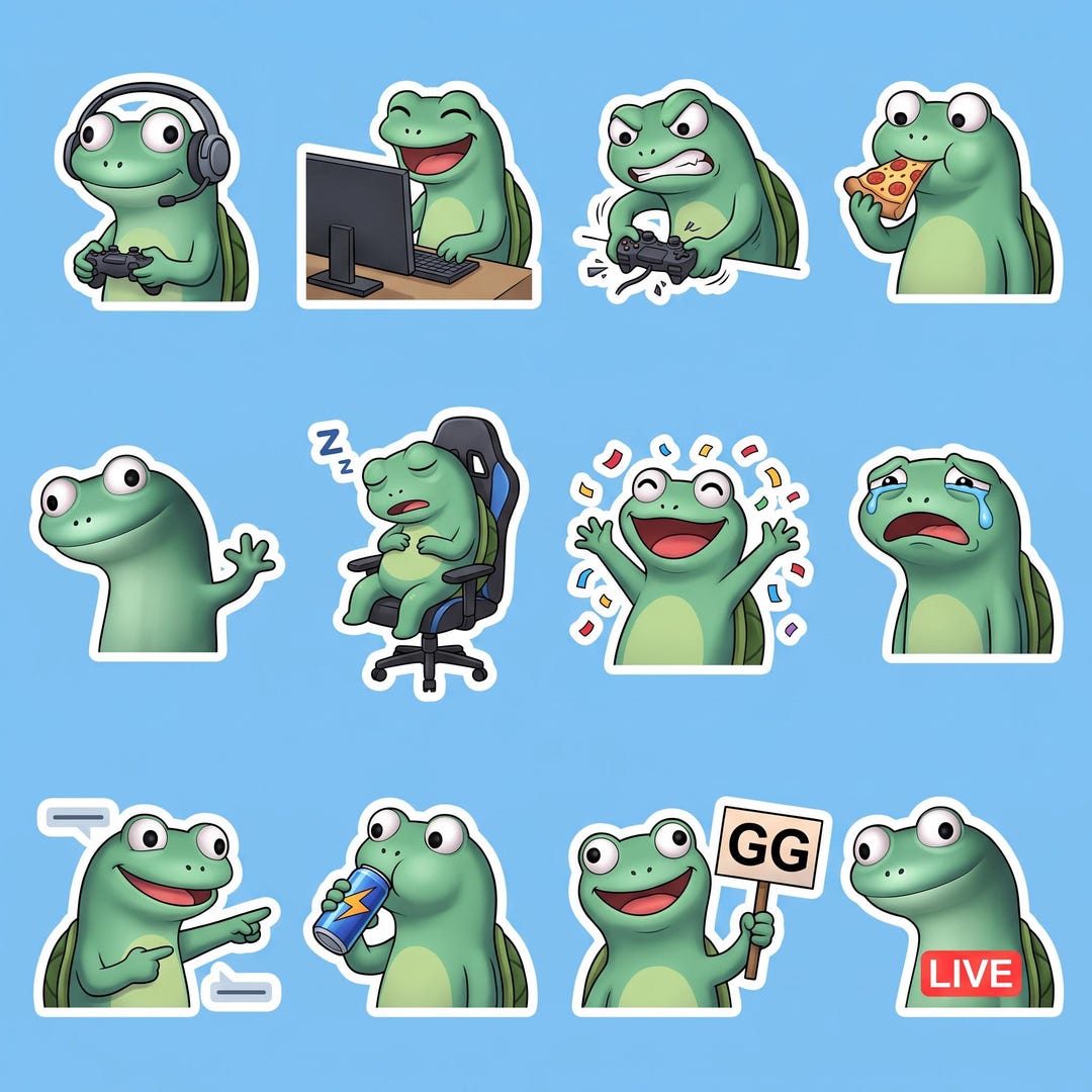 Sticker Sheet (12 Pcs) Streamer Game Turtle Stickers - Cute Gamer ...