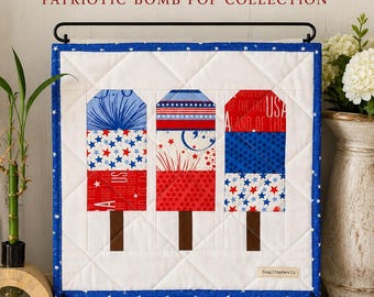 Patriotic Mini Quilt | Fourth of July Decor | Americana Bomb Pop Quilt | Tiered Tray Decor | Summer Kitchen Decor | Quilted Wall Hanging
