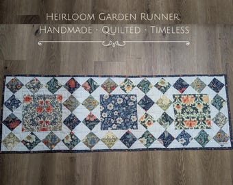 Quilted Table Runner Handmade | Heirloom Garden Table Runner | Floral Patchwork Runner | Cottagecore Decor | Dining Table Runner Gift