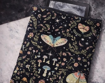 Capa para Kindle com estampa floral escura – Estojo acolchoado para e-reader, bolsa para livros com zíper