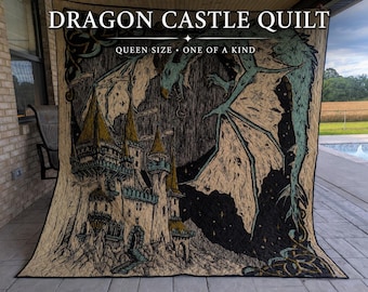 Colcha Castelo do Dragão | Manta de Tapeçaria Fantasia Tamanho Queen, Verso em Tecido Minky
