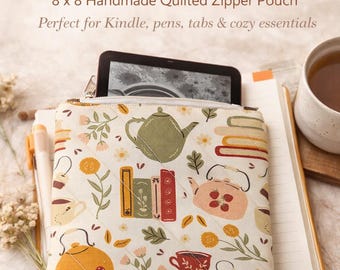 Capa acolchoada para Kindle | Bolsa para leitor de e-books com estampa de chá