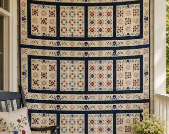 Vintage Estate Fabric Patchwork Quilt, Cottage Farmhouse Heirloom Throw
