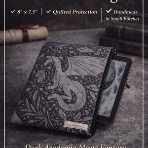 Dragon Quilted Kindle Sleeve | Fantasy Reader Gift | Dark Academia Kindle Case | 8 x 7.5 Handmade Bookish Accessory