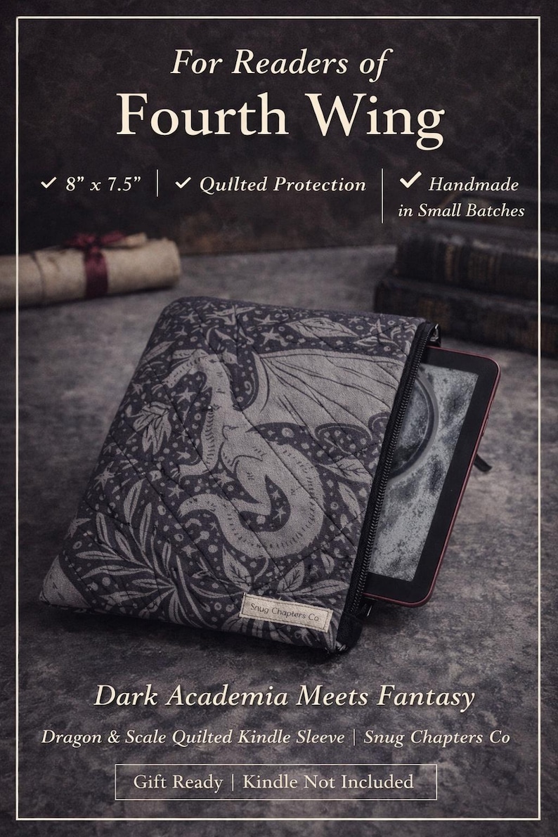 Dragon Quilted Kindle Sleeve | Fantasy Reader Gift | Dark Academia Kindle Case | 8 x 7.5 Handmade Bookish Accessory