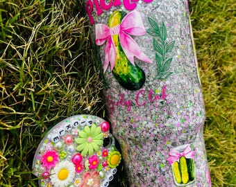 Glitter snowglobe pickle tumbler