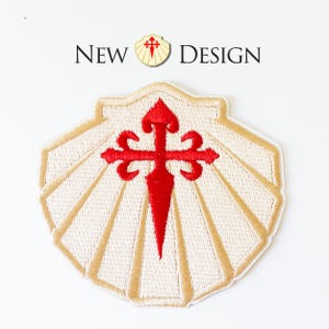 Santiago-coquille met schelp kruis van Jacobus geborduurde opstrijkpatch