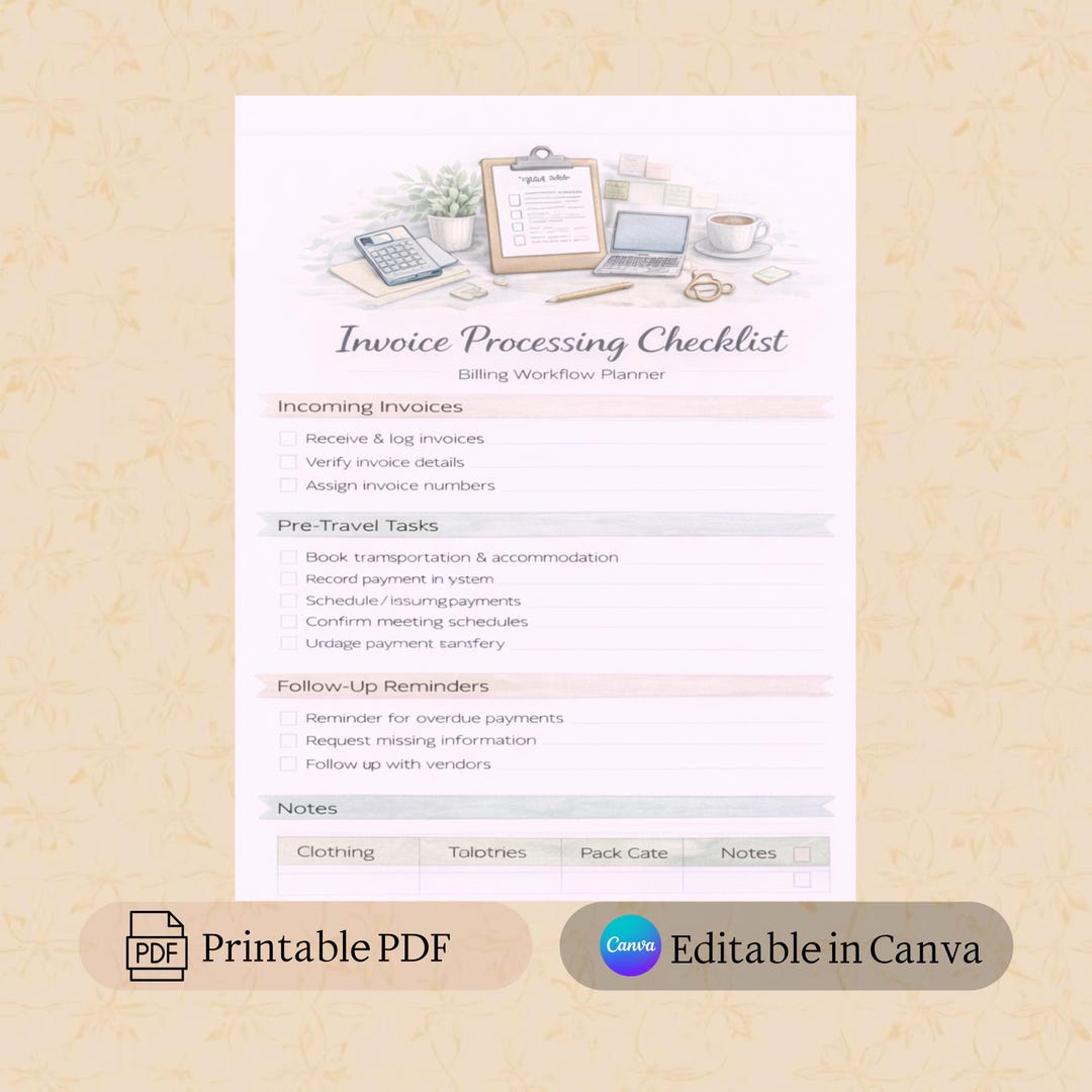 Invoice Processing Checklist Printable PDF | Canva Editable Template ...