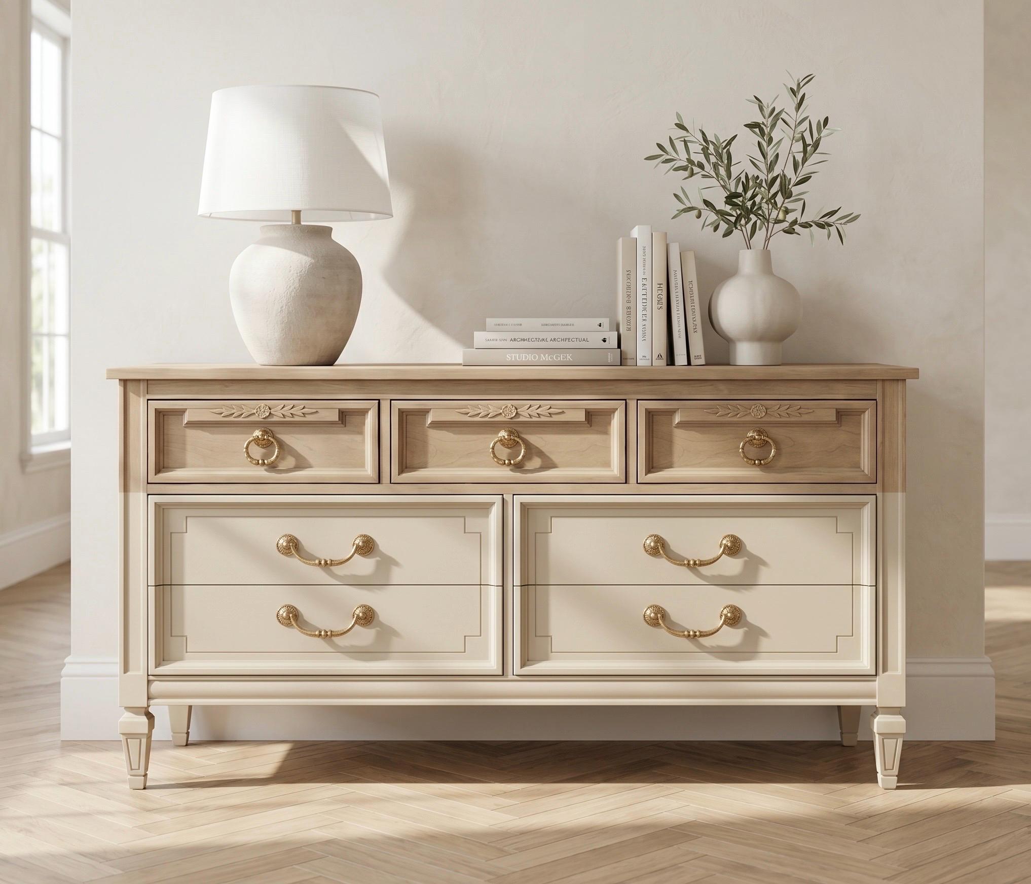 cream dresser with gold accents Butler Dresser main image 0