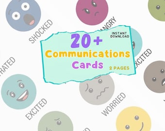 24 communication cards, Emotions Flashcards Printable | Feelings Faces for Kids |preschool curriculum,mindfulness,emotion cards,visual cards
