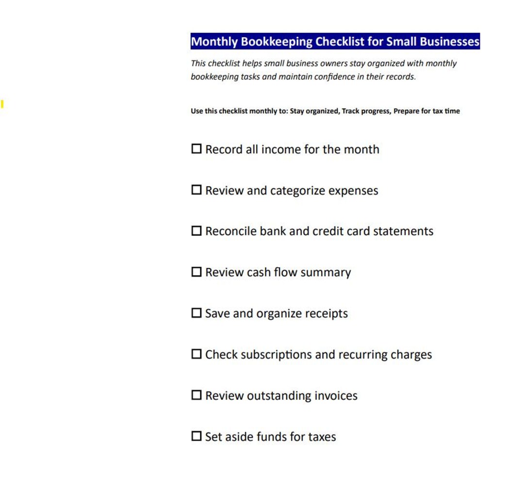 Monthly Bookkeeping Checklist | Simple Finance Organization PDF for ...