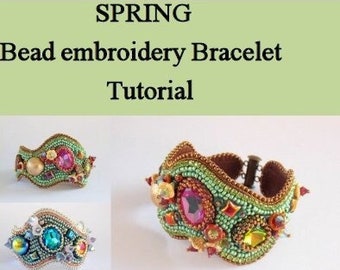 DIY , KIT, Pattern,  Tutorial and materials,  Bead embroidery ,Beading pattern , Instructions and materials , Spring bracelet ,Two colors