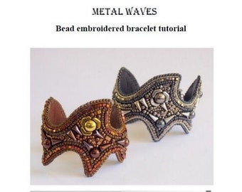 DIY , KIT, Pattern,  Tutorial and materials,  Bead embroidery ,Beading pattern , Instructions and materials , Metal waves ,Two colors