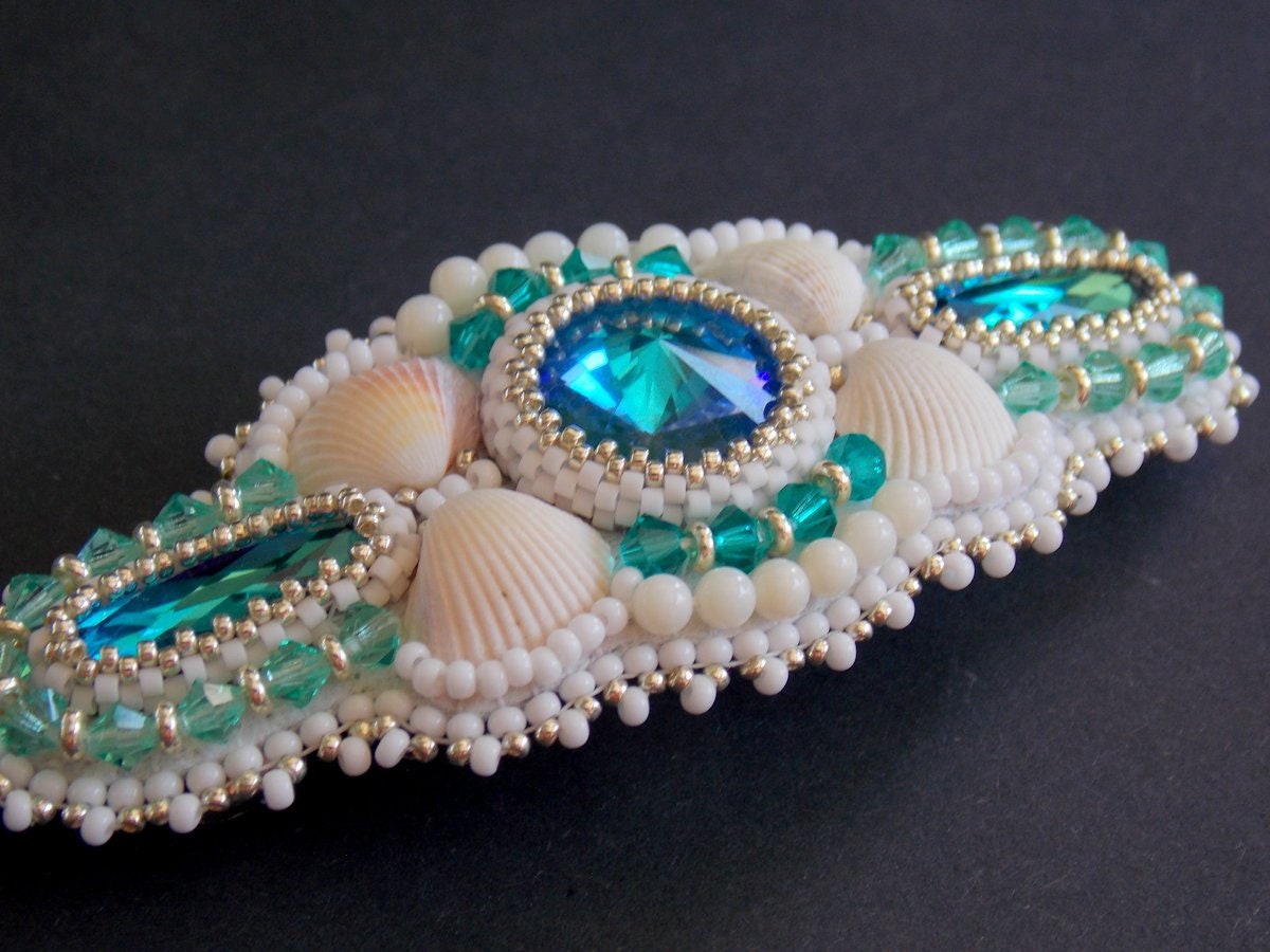 Shell Barrettes Sea Shell Barrette , Modern Jewelry, Hair Pin, Bead Embroidery, - Etsy