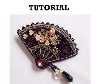 DIY、キット、パターン、チュートリアルと材料、日本の扇子ブローチチュートリアル、ビーズパターン、ビーズ刺繍キット