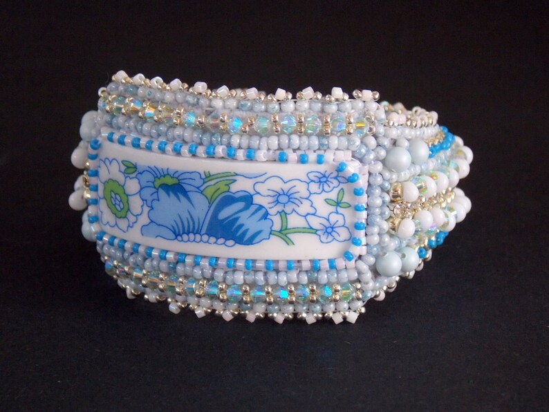 Tutorial ,Pattern, Bead embroidery ,Beading pattern , Instructions only, Chinese porcelain bracelet, Beading tutorial image 2