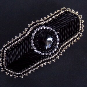 Classic barrette , modern jewelry, swarovski hair pin, Bead embroidery, Black - silver colors , elegant jewelry,
