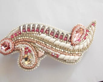 Barbie  barrette ,swarovski  hairpin ,Bead embroidery, Seed bead hair jewelry, hair clip, elegant colors, modern colors