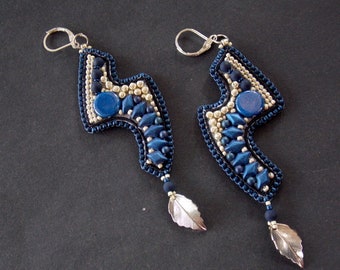 Blue Sand  earring, cool  jewelry, Seed beads earring , Bead embroidery,  Modern style
