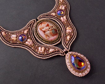 Princess Rozina ,Vintage style collars , OlympicArtStudio cabochon ,  Aurora crystal, bead embroidery jewelry, Colors with an antique effect