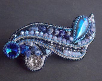 Midnight,Blue labradorite  barrette ,swarovski  hairpin ,Bead embroidery, Sodalite chips, Seed bead hair jewelry, hair clip, elegant colors,