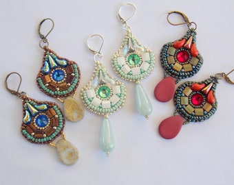 Cleo earrings, colorful summer jewelry, cool  jewelry, Seed beads earring , Bead embroidery,  Modern style, colorful