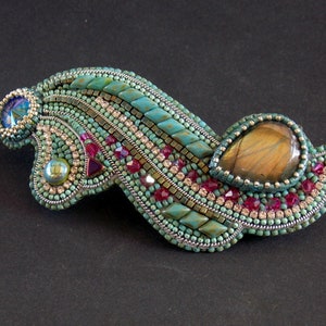 Labradorite  barrette ,swarovski  hairpin ,Bead embroidery, Seed bead hair jewelry, hair clip, elegant colors, modern colors