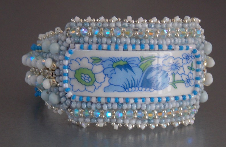Tutorial ,Pattern, Bead embroidery ,Beading pattern , Instructions only, Chinese porcelain bracelet, Beading tutorial image 5