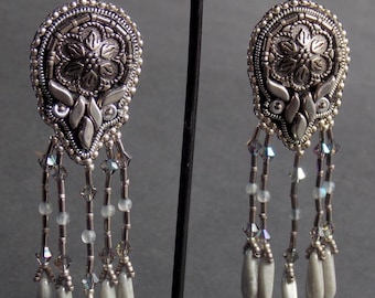 Steel Earring, Modern, fashionable, Elegant style,  metal button   ,  beaded, seed bead earring, bead embroidery, Luxury jewelry