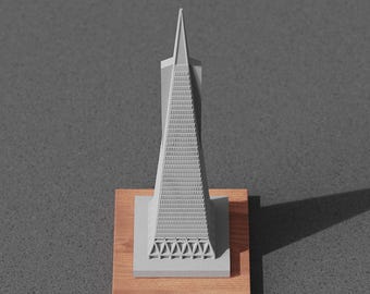 Transamerica Pyramid Concrete Model | San Francisco Landmark Miniature Architecture, Wood Base