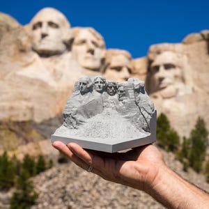 Mount Rushmore Concrete Model with Wood Base - Desktop Architectural Sculpture - South Dakota Souvenir - Personalized Gift for History Buffs