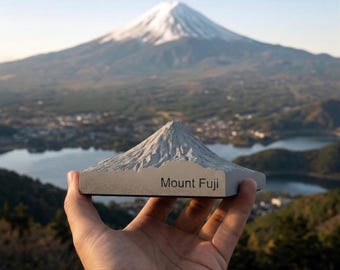 Mount Fuji Concrete Desktop Model With Wooden Base—Minimalist Zen Decor And Custom Engraved Gift For Architects And Travel Lovers