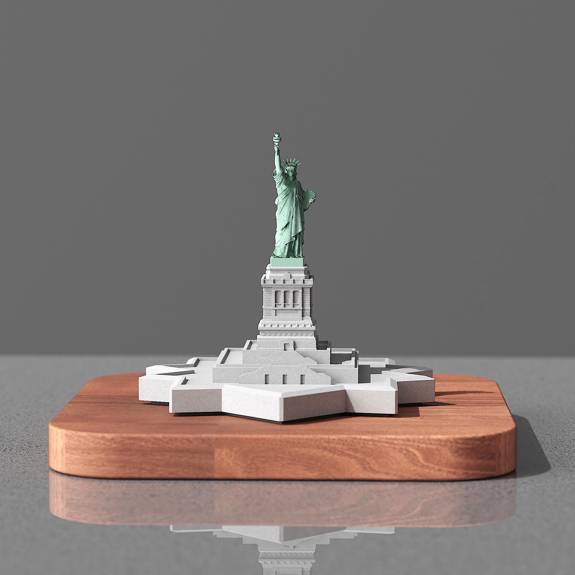 Statue of Liberty Concrete Miniature, Architectural Model with Custom Wood Base, New York City Souvenir, Desk Decor, Gift for Architects