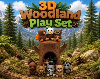 Woodland Travel Play Set | Montessori Animal and Tree Set for Kids l Mini Playset | Sensory Bin Toys |Travel Toy | 3D Printed Play Set