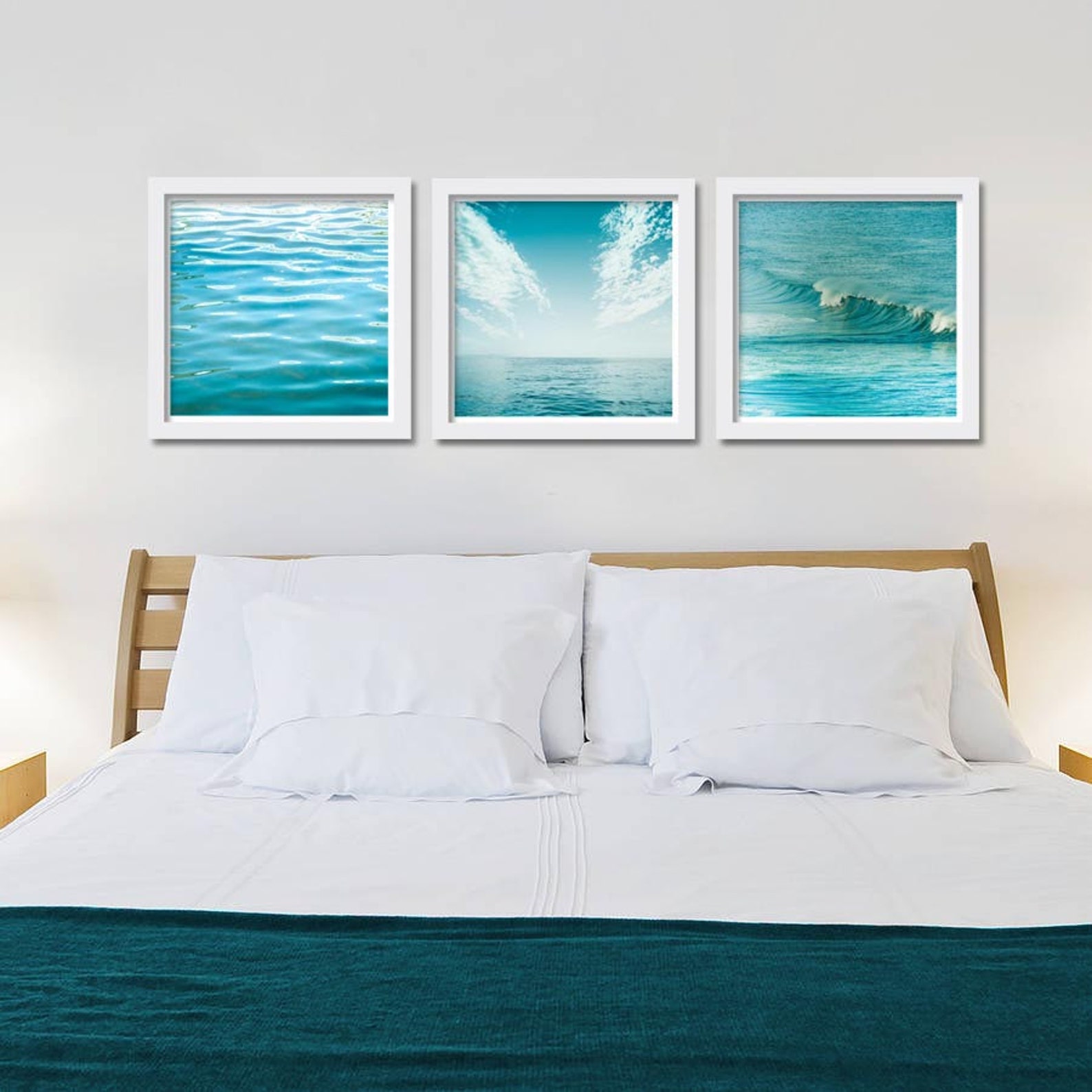 Nautical Decor Teal Art Print Set Abstract Beach Art Water Etsy