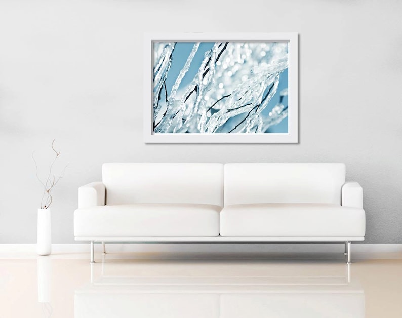 Winter Photography fine art 8x10 abstract photography bokeh icicle print nature photography snow teal art print blue pastel bedroom decor
