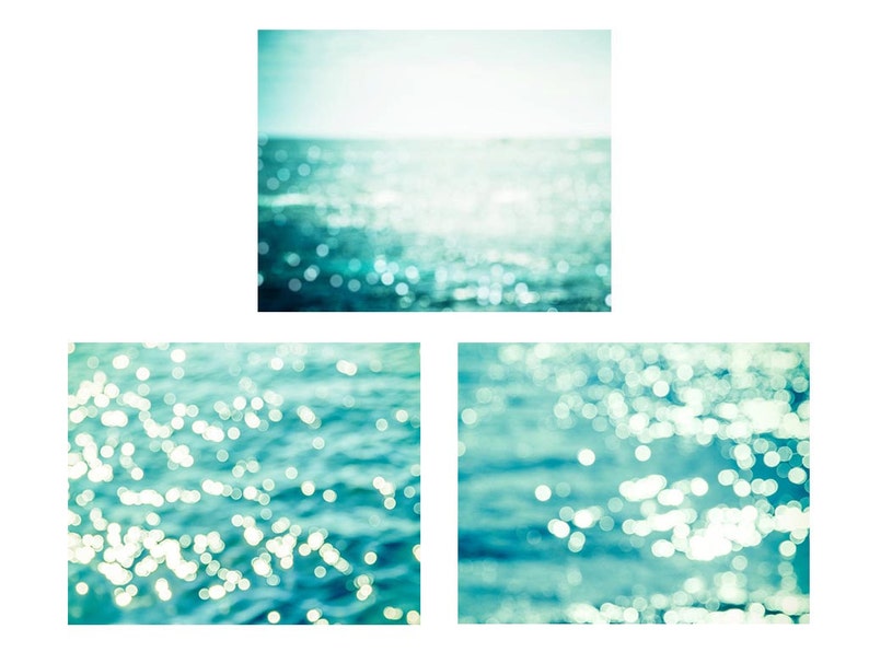 nautical decor abstract photography bokeh print set 8x10 11x14 fine art photography beach coastal prints ocean photography teal aqua water