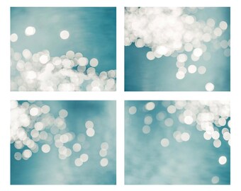 Abstract Photography bokeh nautical decor 16x16 large photo teal art print set beach photography waves lights sparkle fine art photography
