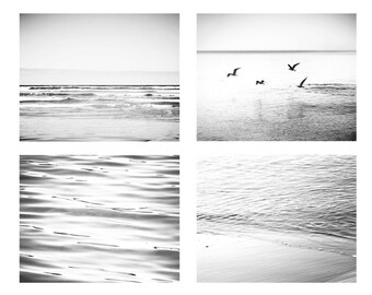 nautical decor black and white beach photography ocean 8x10 11x14 fine art photography birds coastal prints water ripples seagull waves