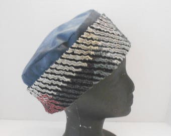 Faux Chenille Pillbox Tube Hat Reversible Hand Dyed Cotton Shades of Gray Black Rust